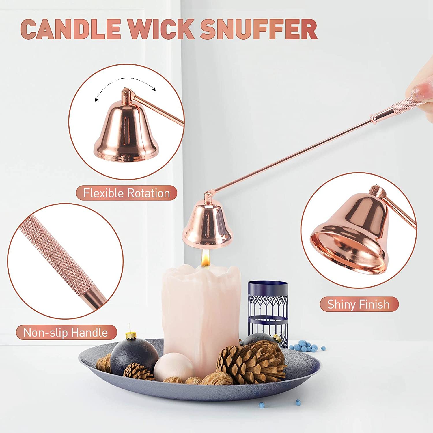 Candle Accessory Set ( Rose Gold ) - Candle Wick Trimmer, Candle Snuffer, and Candle Wick Dipper