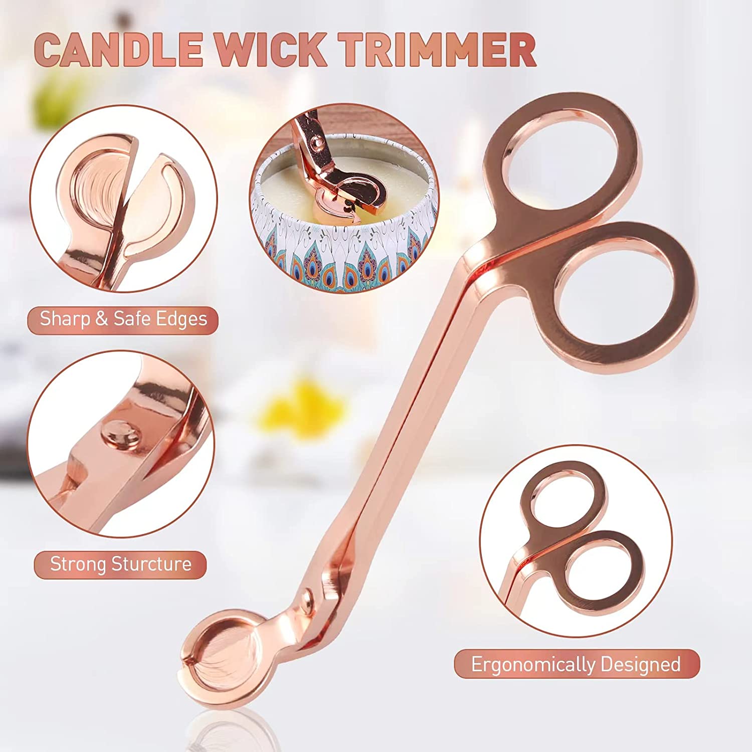 Candle Accessory Set ( Rose Gold ) - Candle Wick Trimmer, Candle Snuffer, and Candle Wick Dipper