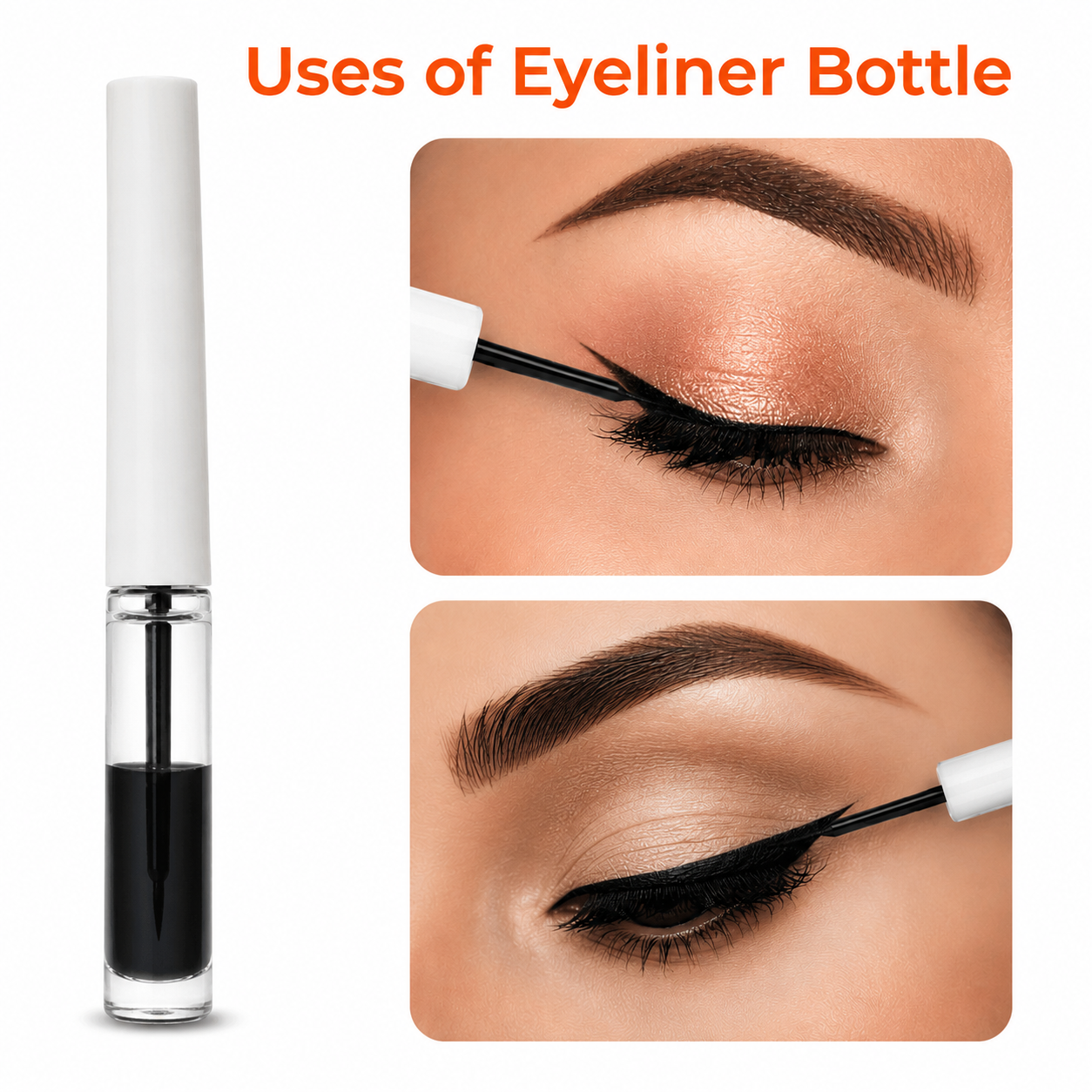 4ml Clear Round Eyeliner Bottle with Long Square White Cap