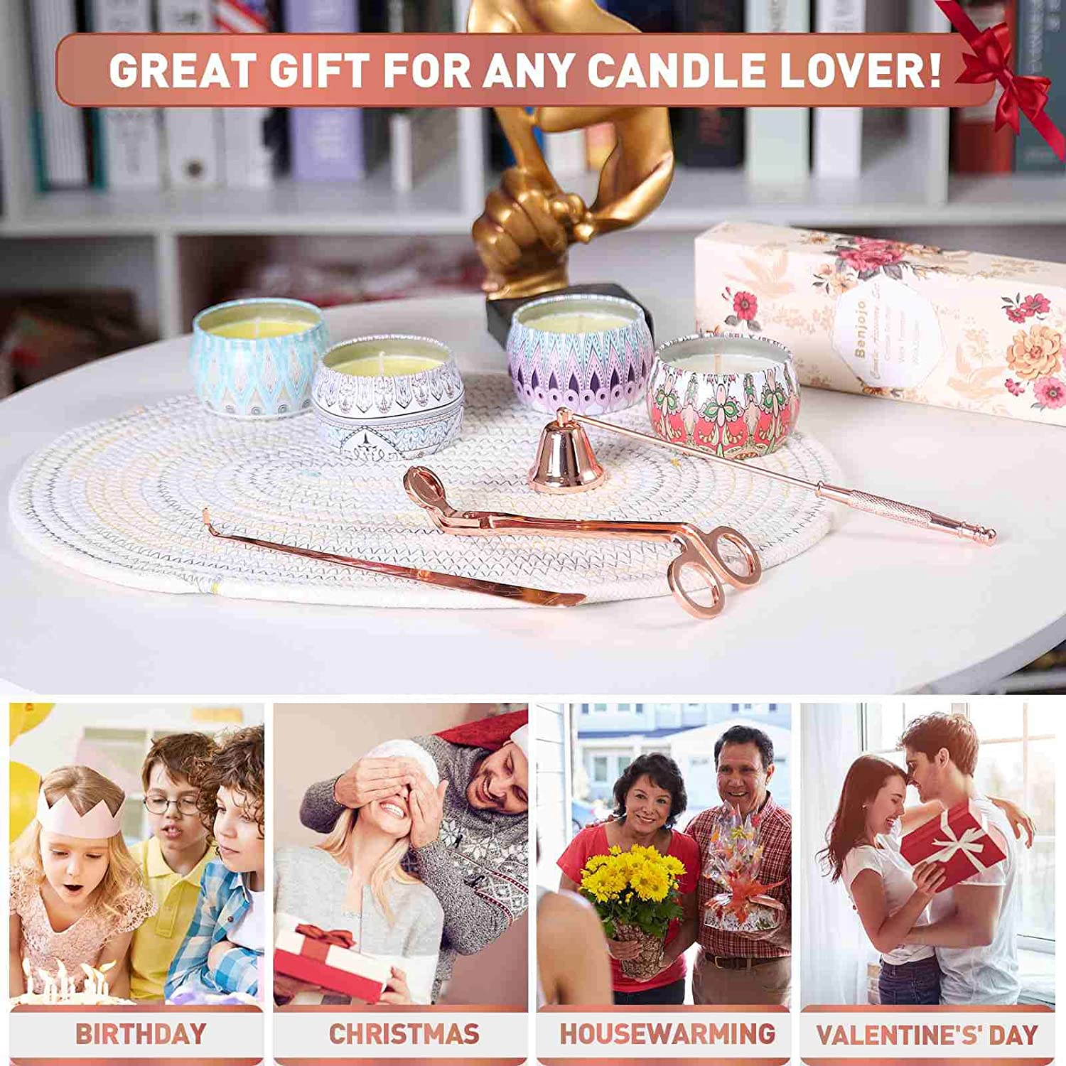 Candle Accessory Set ( Rose Gold ) - Candle Wick Trimmer, Candle Snuffer, and Candle Wick Dipper