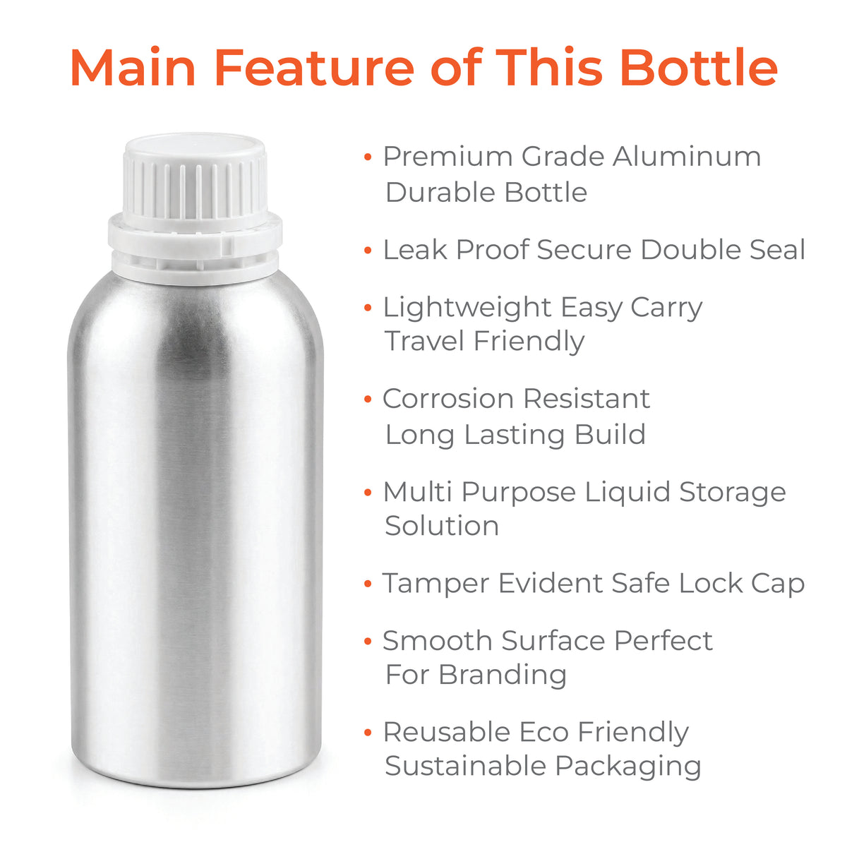 Aluminum Bottle with Cap and Inner Plug
