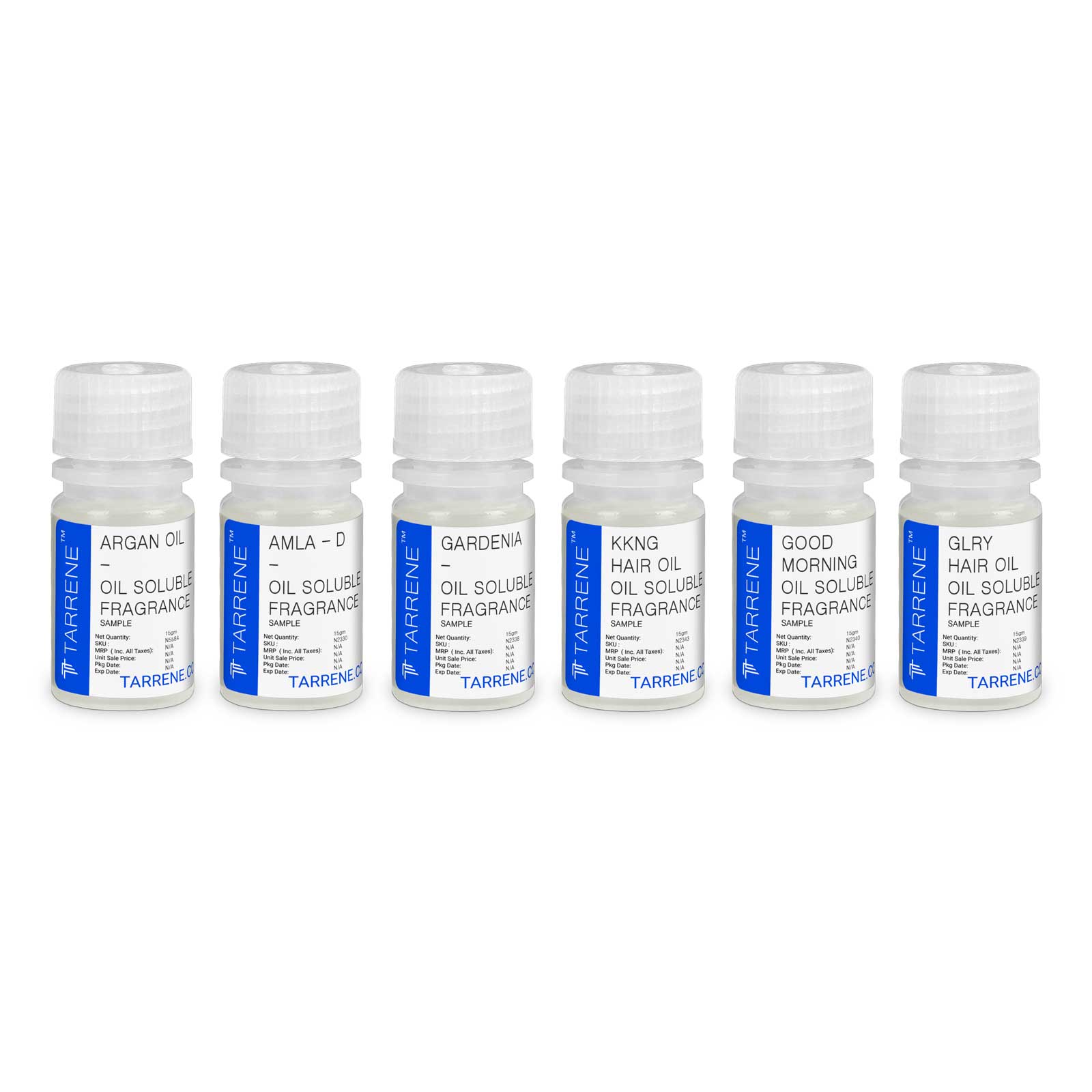 Hair Oil & Serum Fragrance ( Oil Soluble ) Sample Set 1 (Argan oil, Amla -D, Gardenia, KKNG Hair Oil,  Good Morning, Glry Hair Oil)