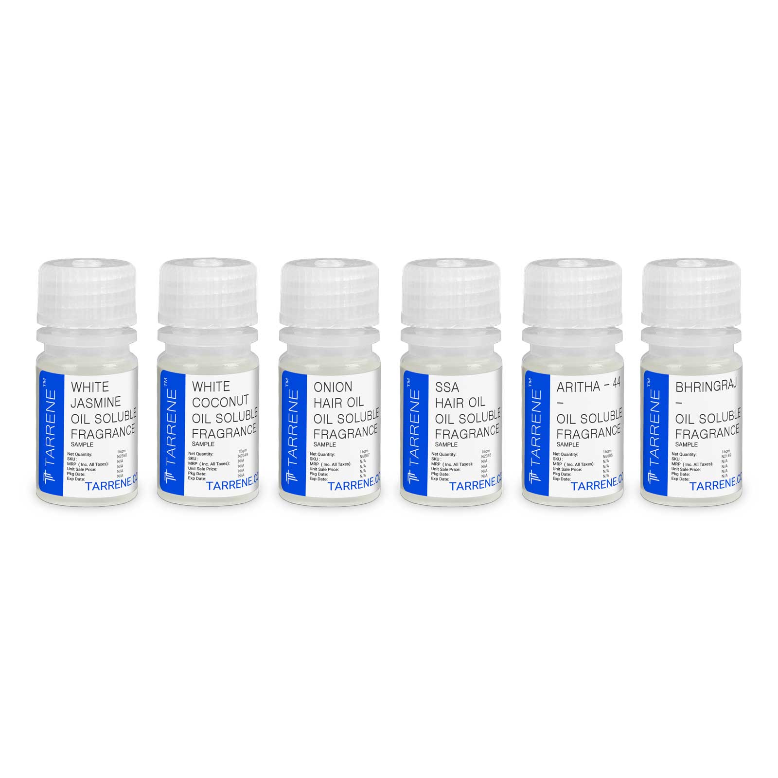 Hair Oil & Serum Fragrance ( Oil Soluble ) Sample Set 2 ( White Jasmin, White Coconut, Onion Hair Oil, SSA Hair Oil, Aritha - 44, Bhringraj )