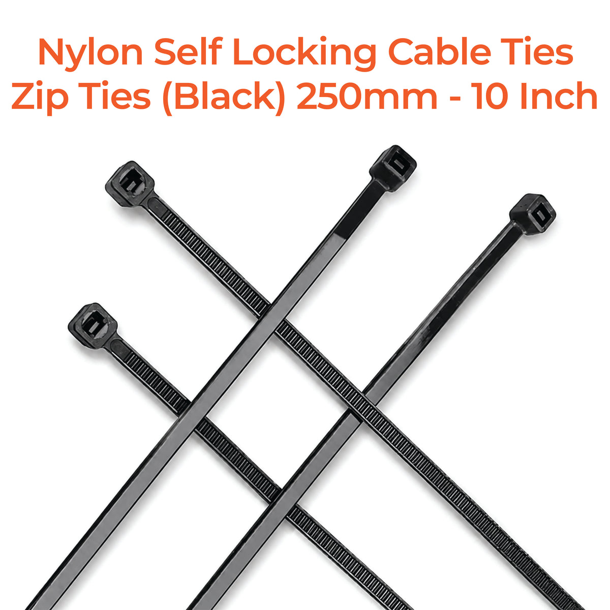 Nylon Self Locking Cable Ties / Zip Ties (Black) 250mm - 10 Inch