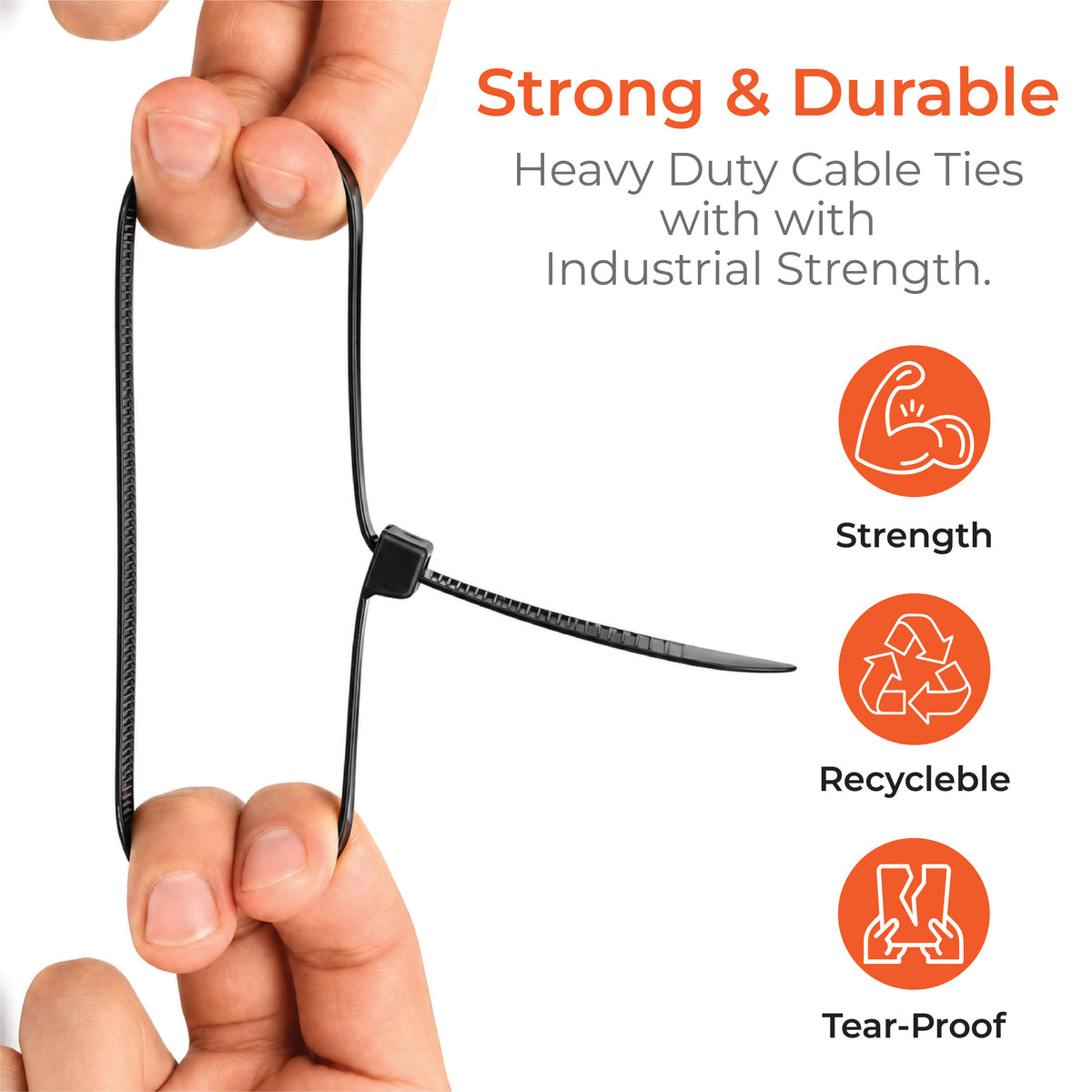 Nylon Self Locking Cable Ties / Zip Ties (Black) 250mm - 10 Inch