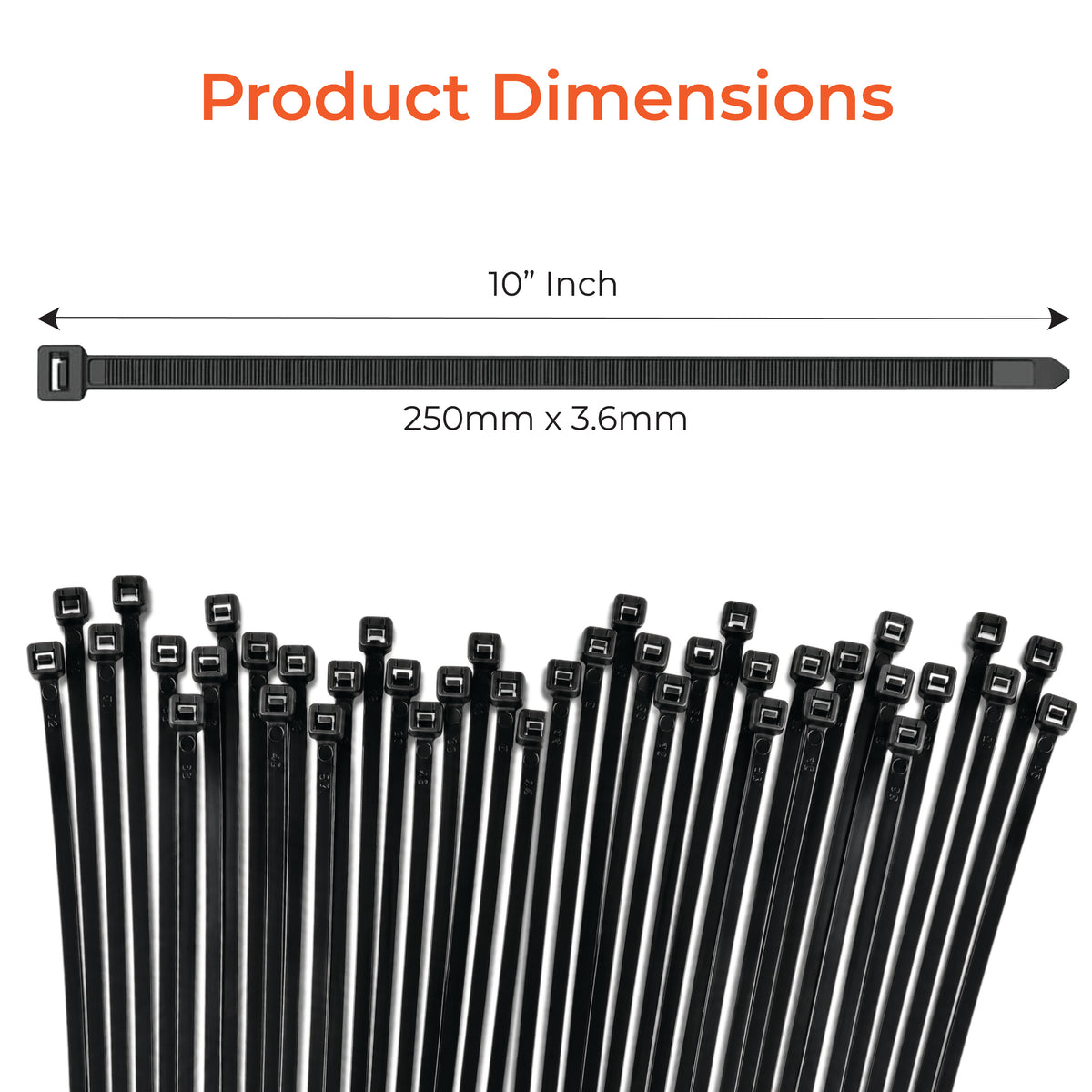 Nylon Self Locking Cable Ties / Zip Ties (Black) 250mm - 10 Inch
