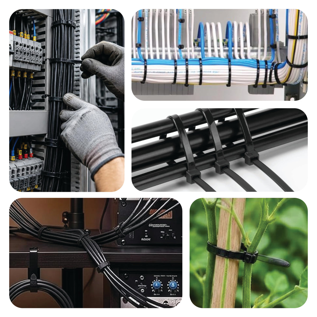 Nylon Self Locking Cable Ties / Zip Ties (Black) 250mm - 10 Inch