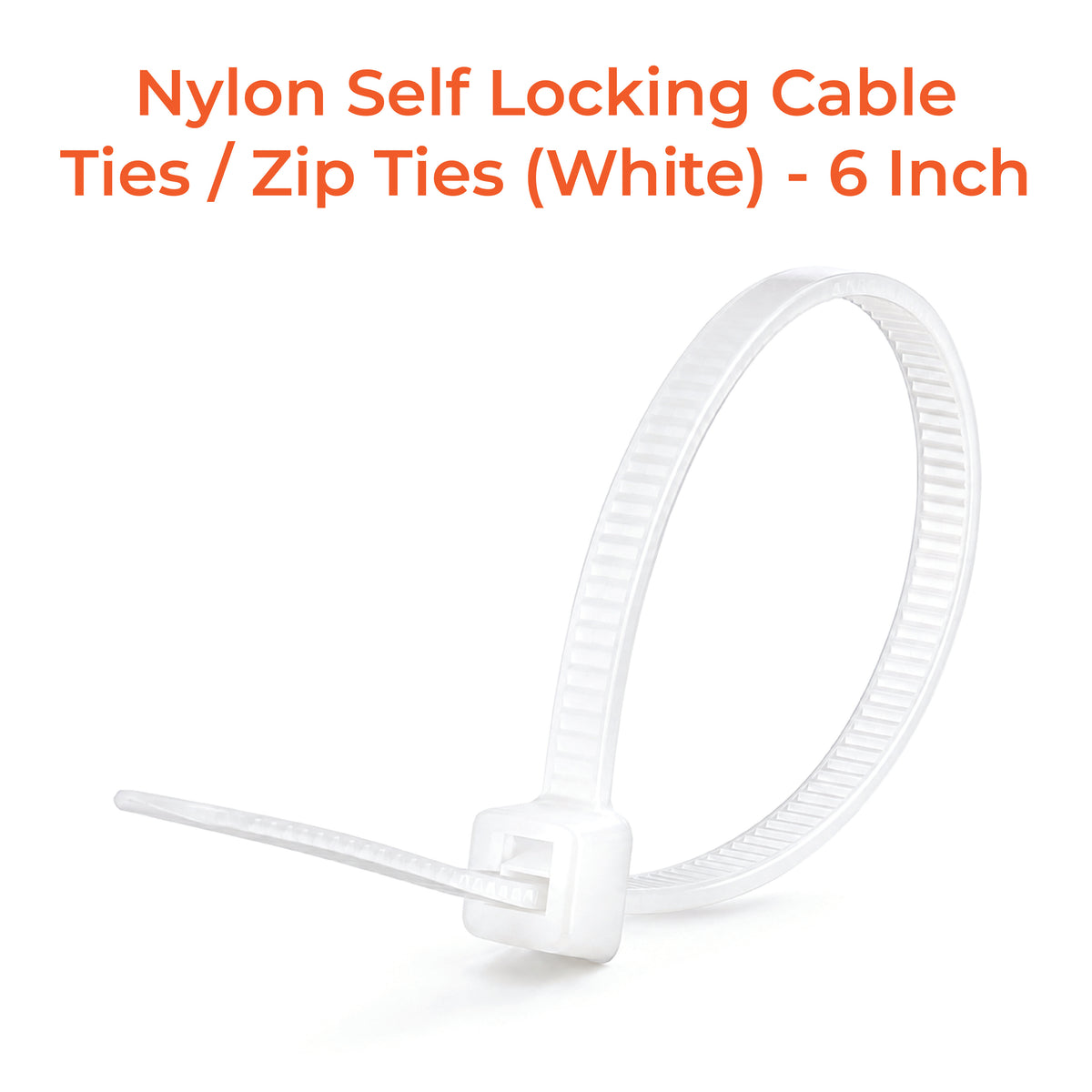 Nylon Self Locking Cable Ties / Zip Ties (White) 150mm - 6 Inch