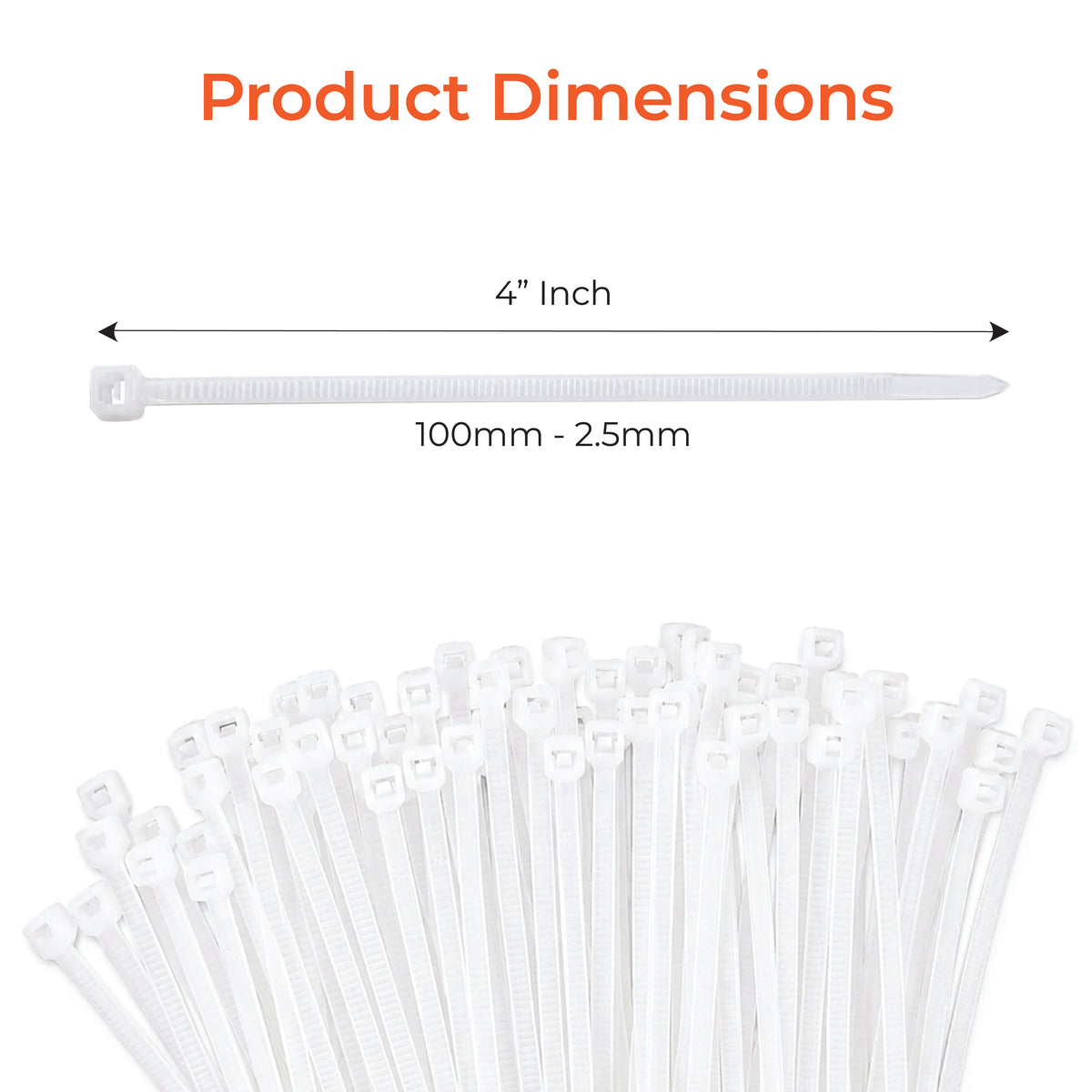 Nylon Self Locking Cable Ties / Zip Ties (White) 100mm - 4 Inch