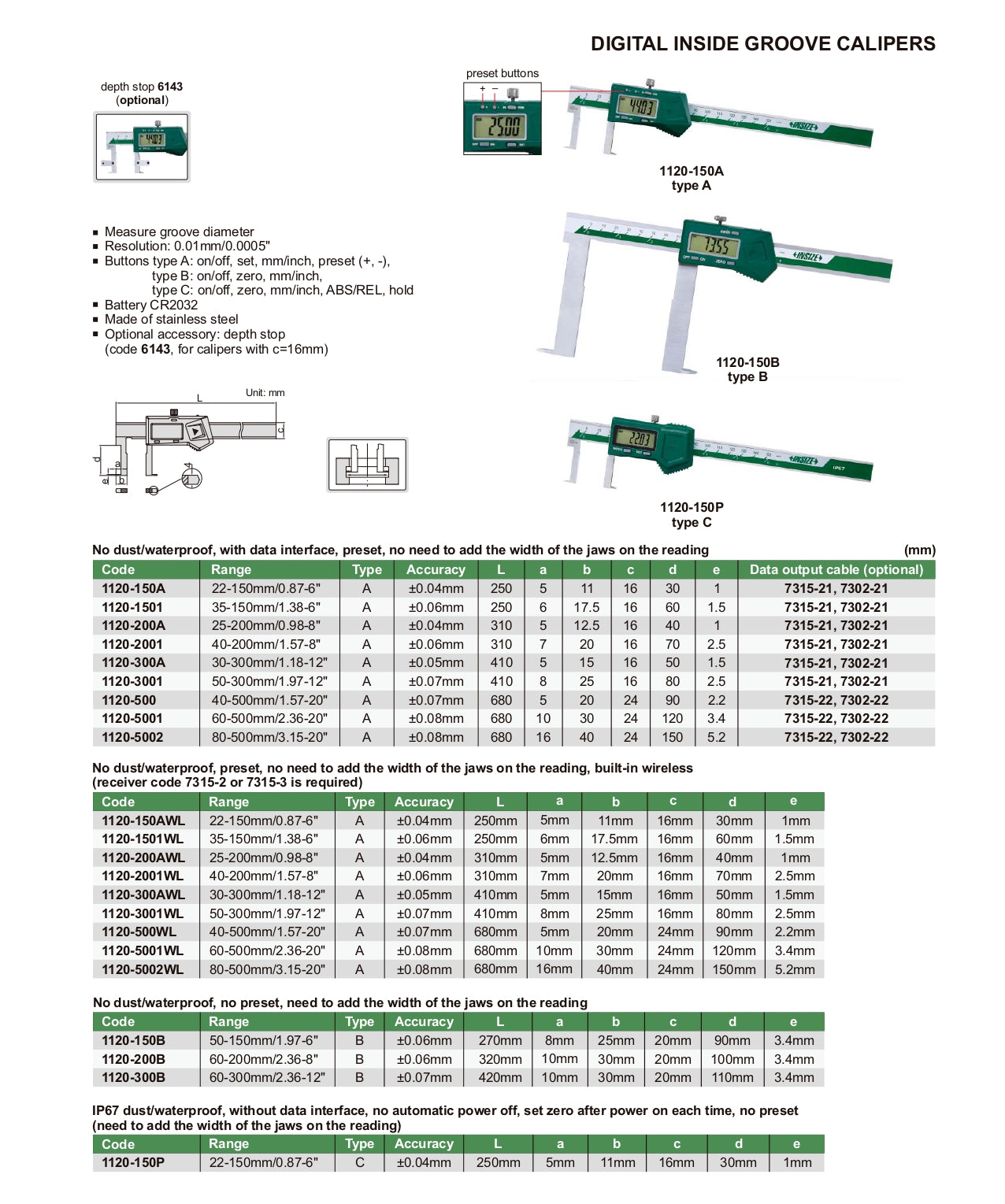 INSIZE Digital Inside Groove Caliper 1120