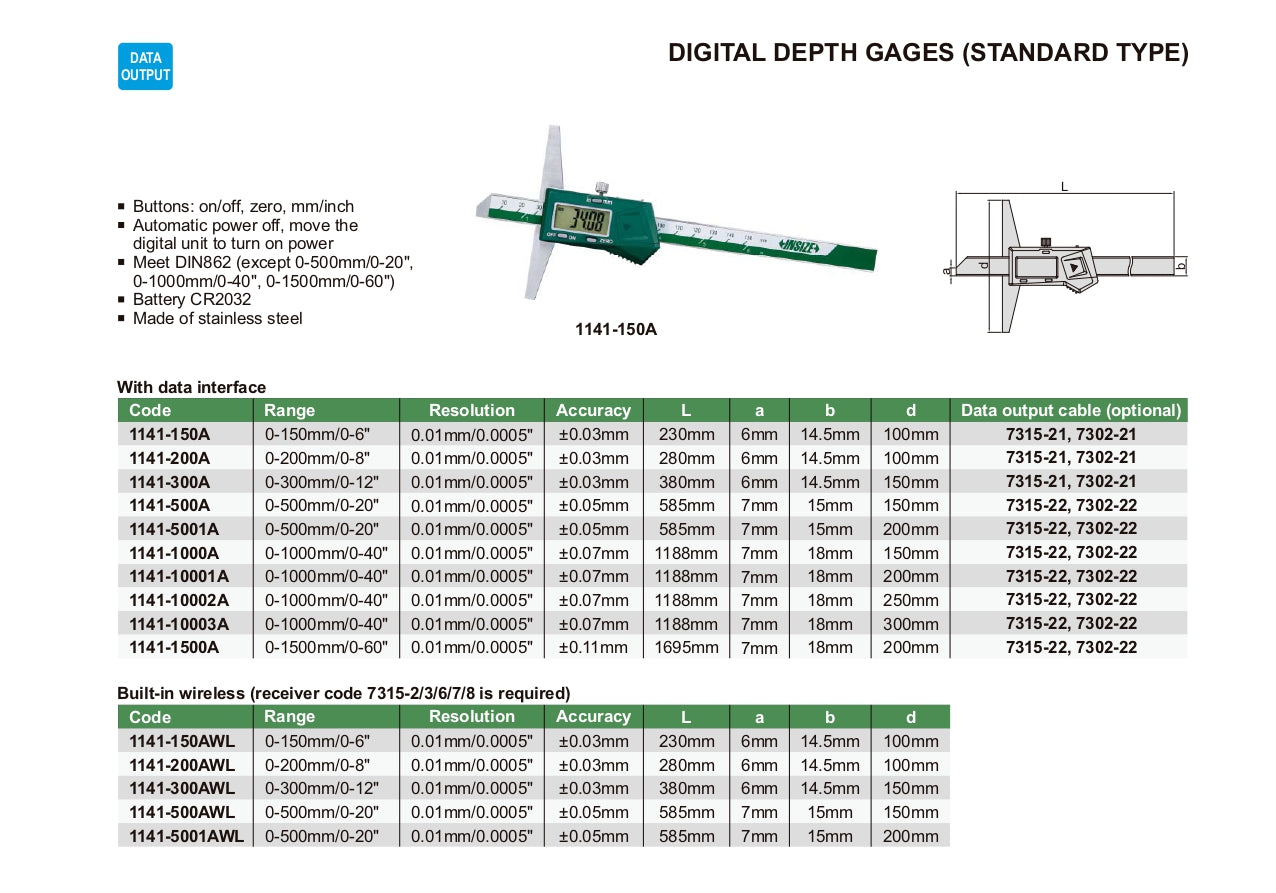 INSIZE Digital Depth Gage - Standard Type 1141