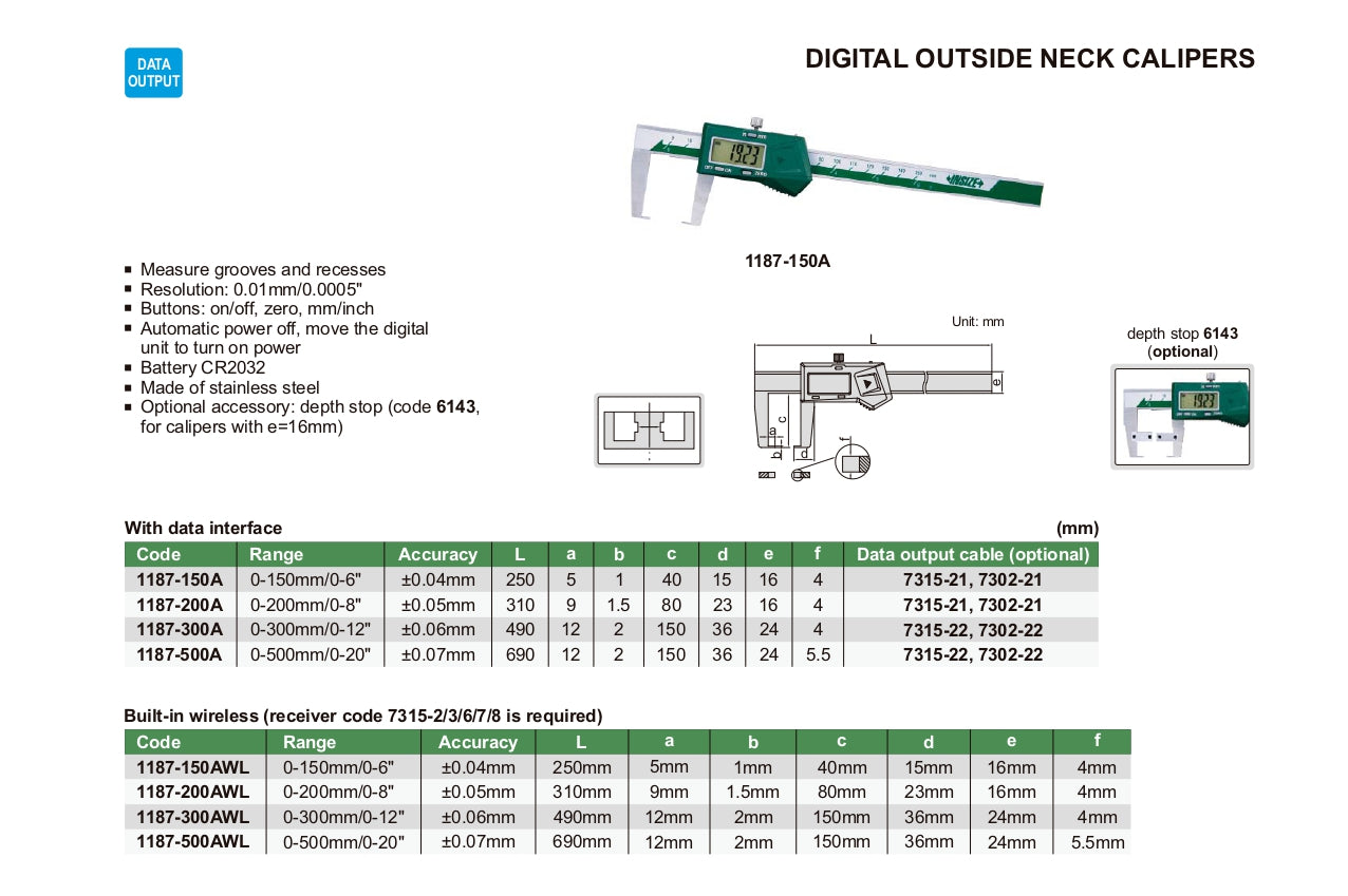 INSIZE Digital Outside Neck Caliper 1187