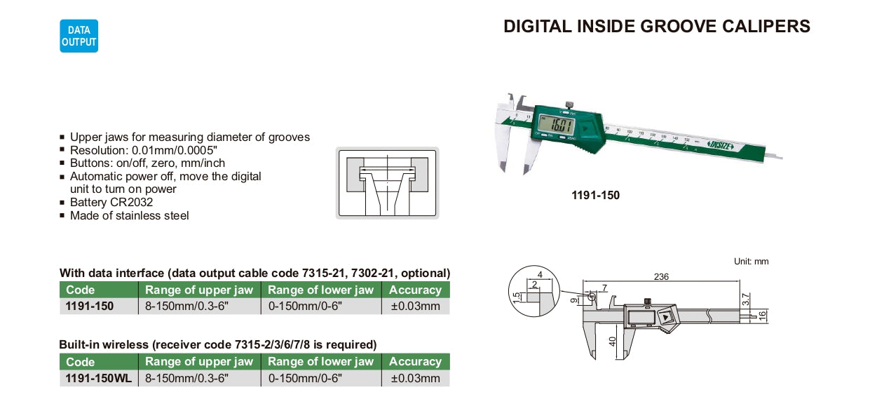 INSIZE Digital Inside Groove Caliper 1191