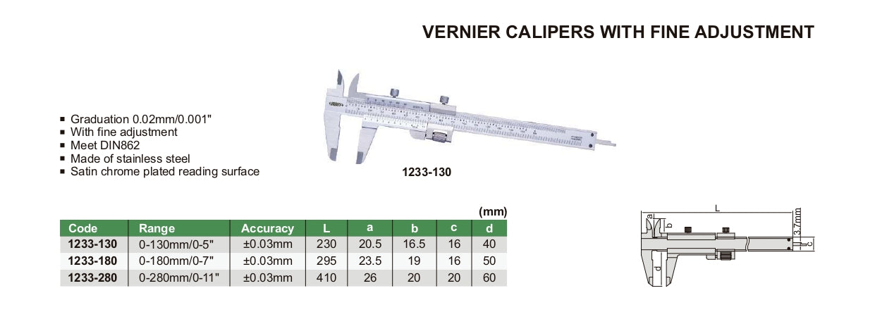 INSIZE Vernier Caliper With Fine Adjustment