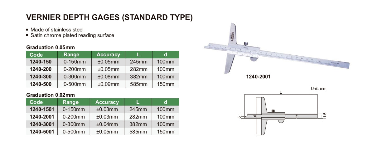INSIZE Vernier Depth Gage - Standard Type