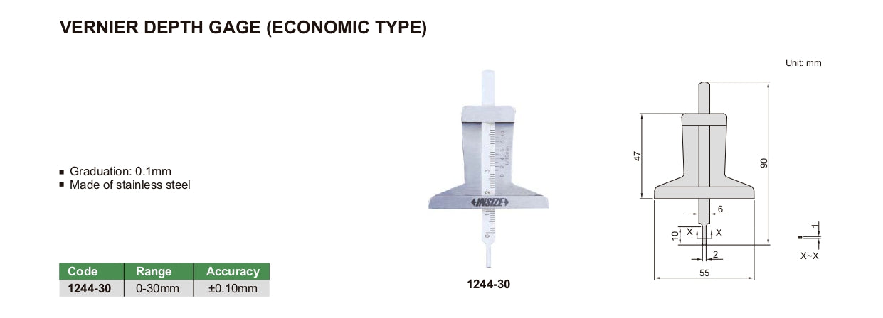 INSIZE Vernier Depth Gauge / Gage- Economic Type - 1244-30