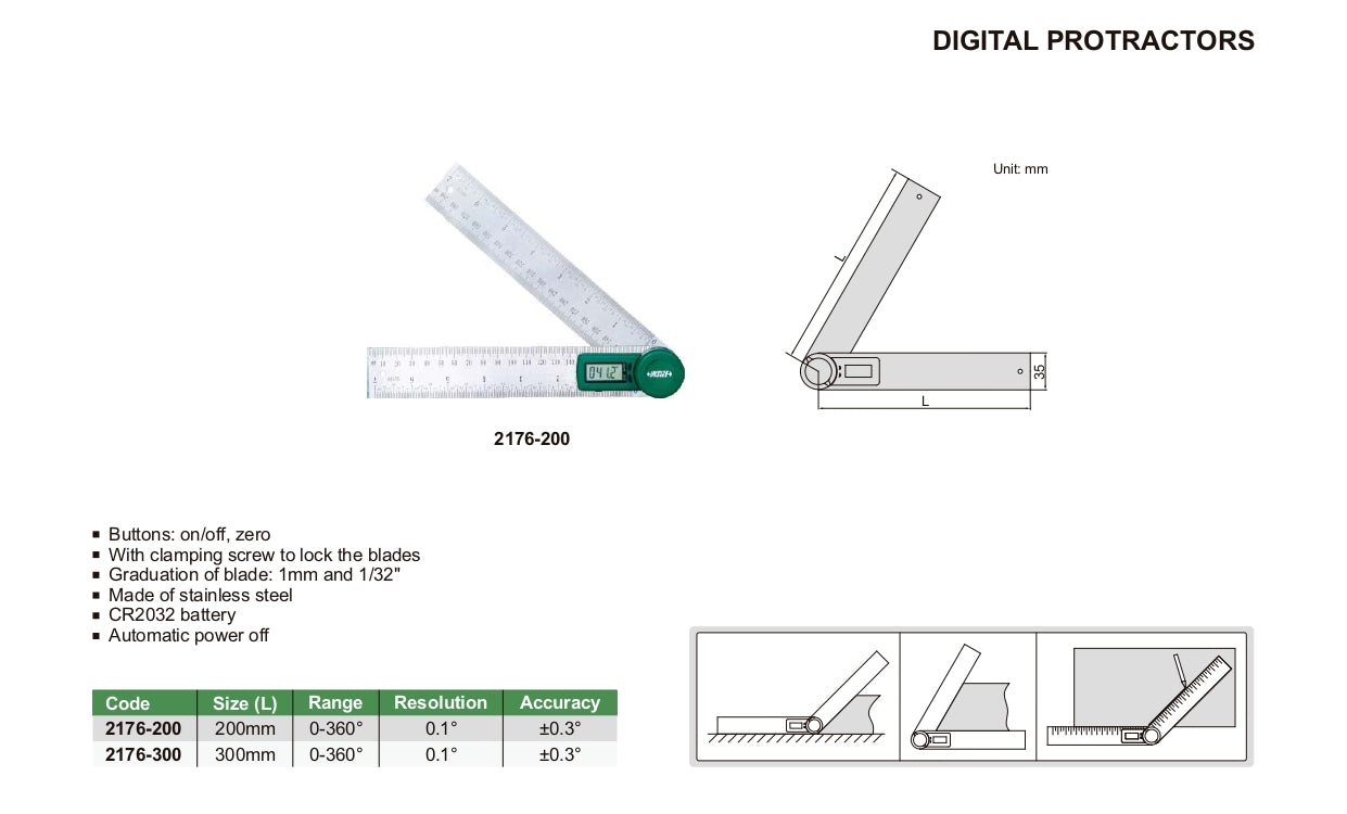 INSIZE Digital Protractors 2176