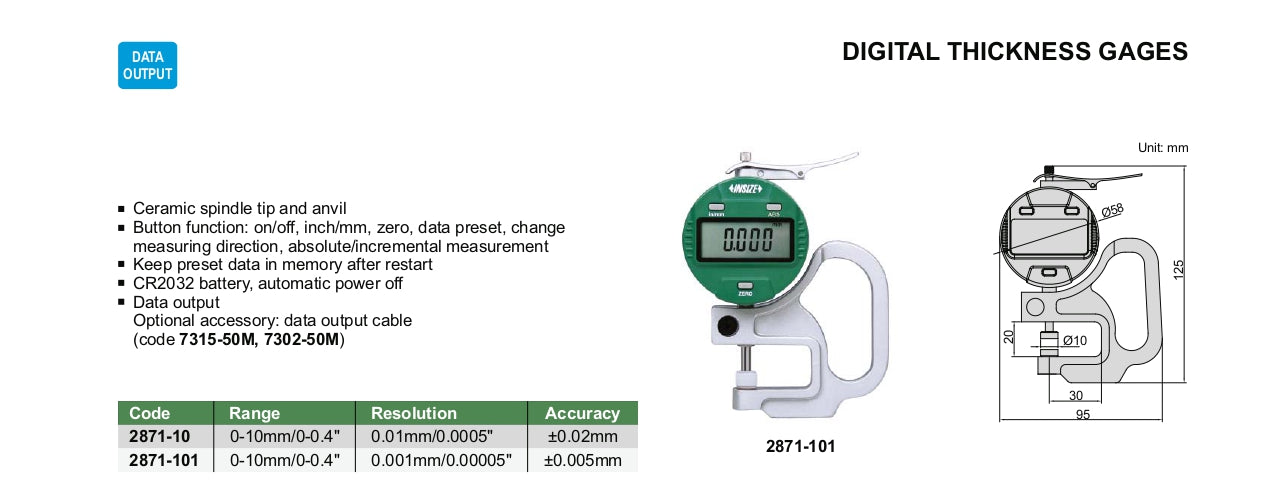 INSIZE Digital Thickness Gage 2871
