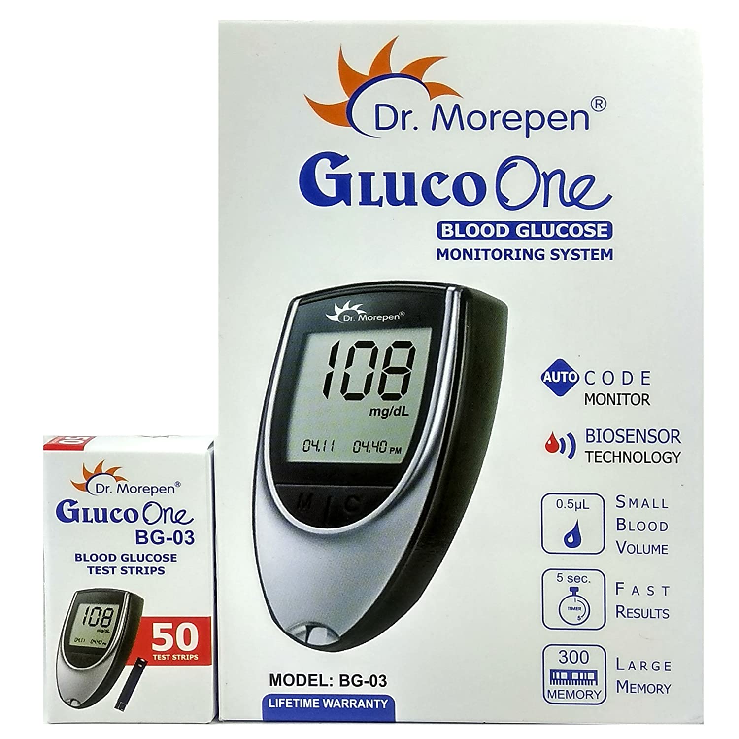 Dr. Morepen BG-03 Gluco One Glucometer with Strips Combo