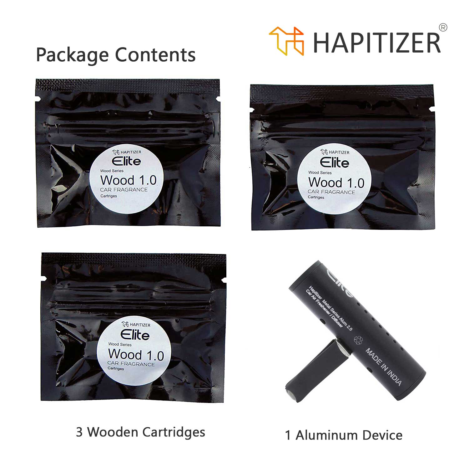 HAPITIZER Car Air freshener Aluminum Body, Black