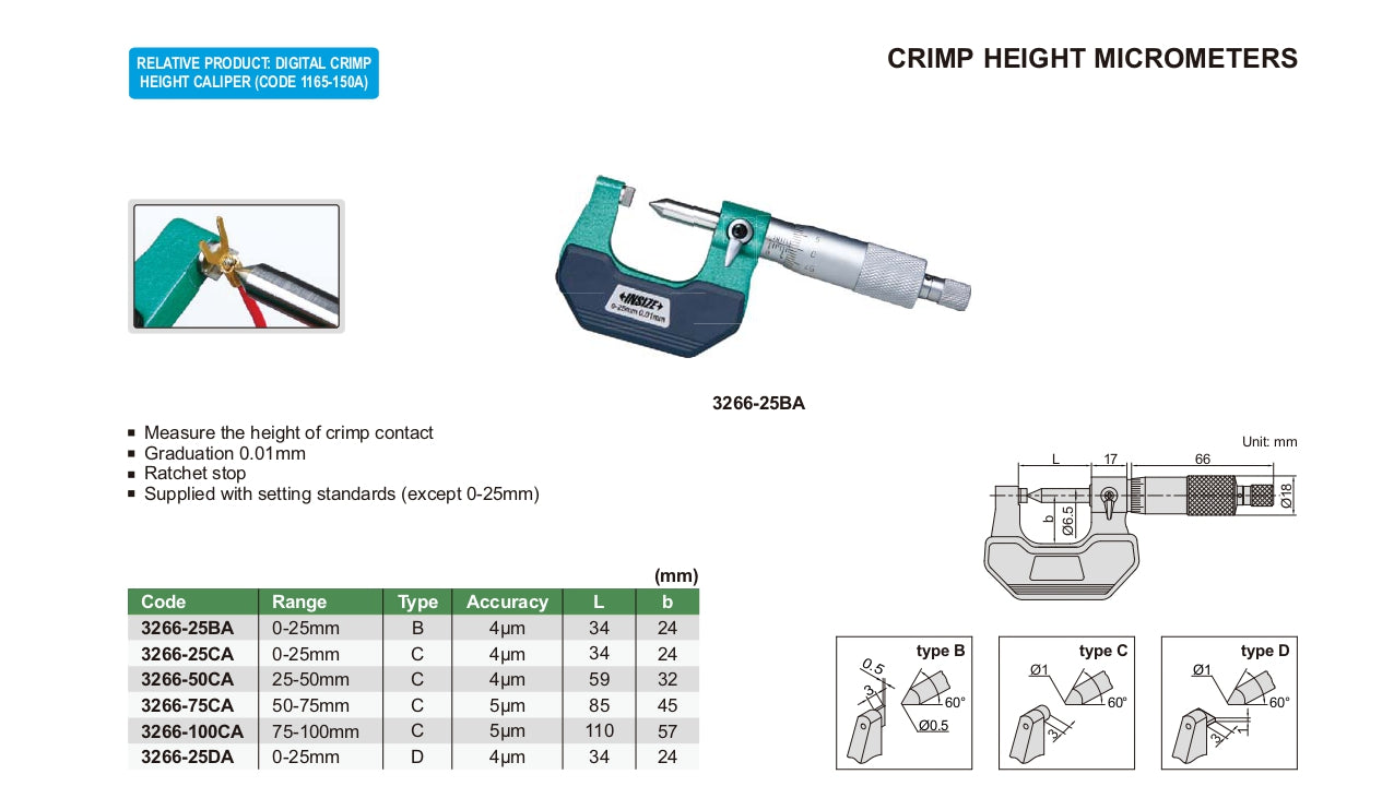 INSIZE Crimp height micrometer