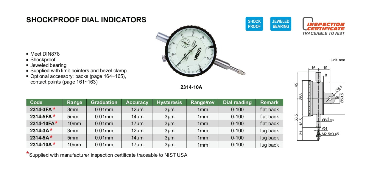 INSIZE Dial Indicator - Shockproof