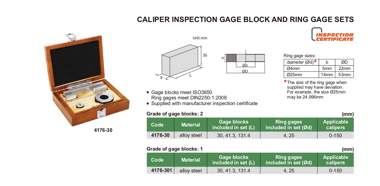INSIZE Caliper Inspection Gauge / Gage Block and Setting ring set