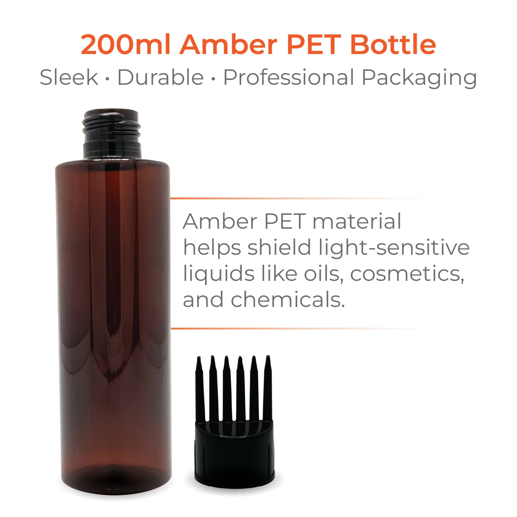 200ml Amber Pet Cylinder Round Bottle - 24mm Neck Size without Cap