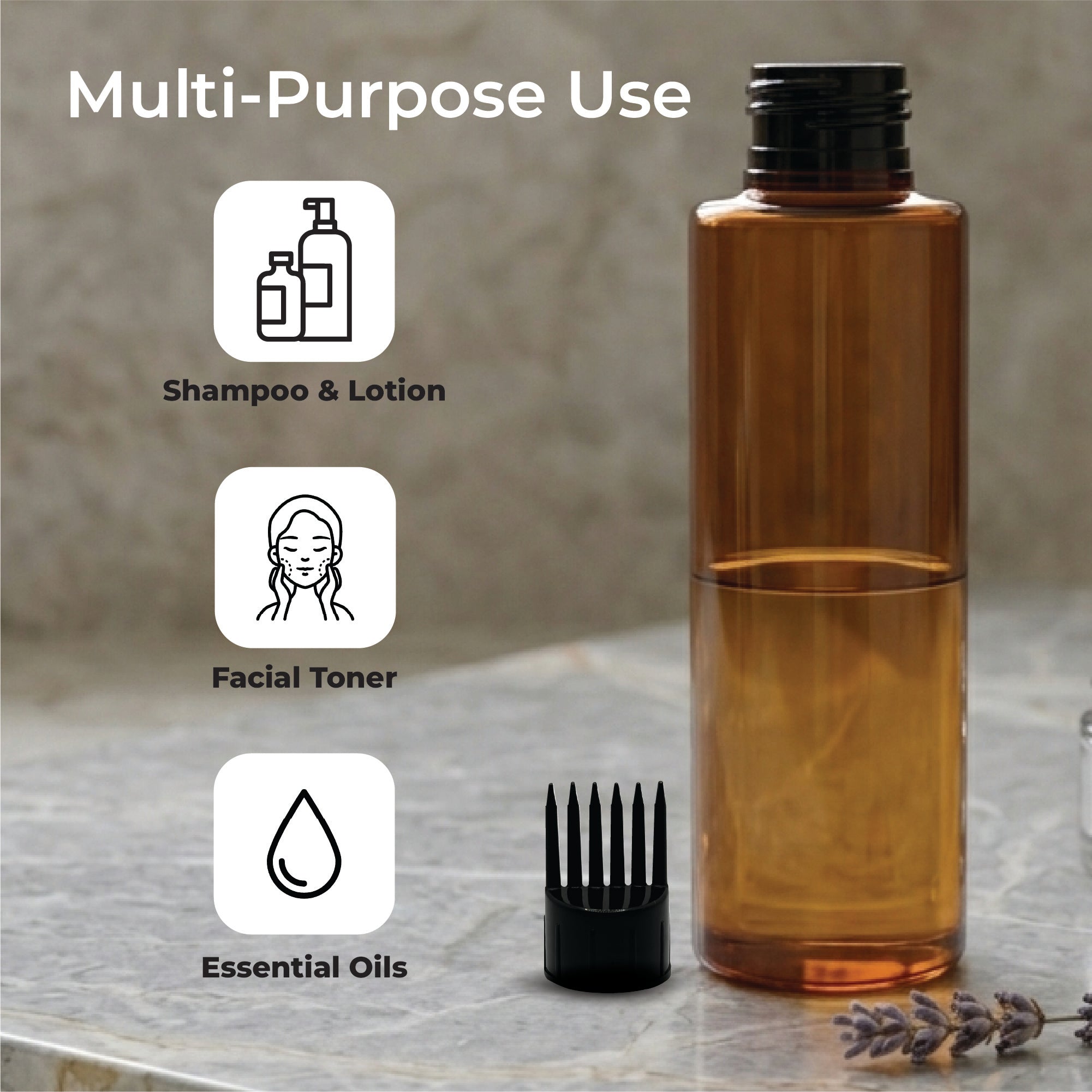 200ml Amber Pet Cylinder Round Bottle - 24mm Neck Size without Cap