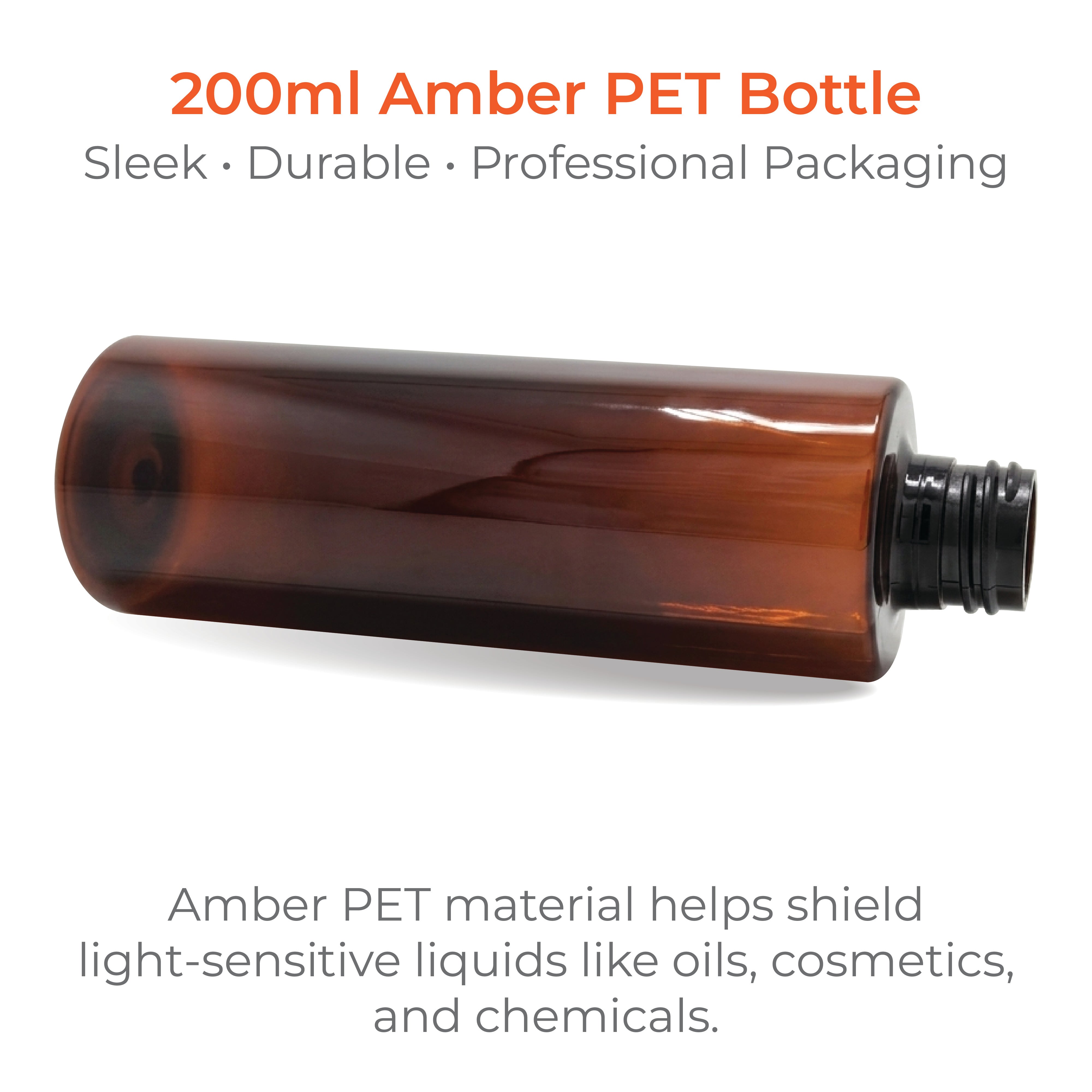 200ml Amber PET Boston Round Bottle 24mm Neck