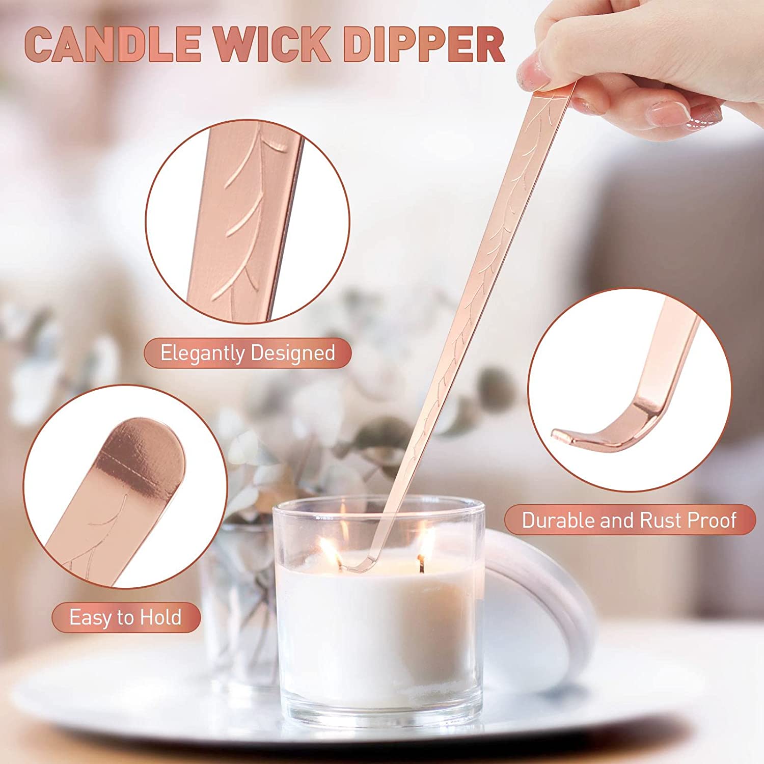 Candle Accessory Set ( Rose Gold ) - Candle Wick Trimmer, Candle Snuffer, and Candle Wick Dipper