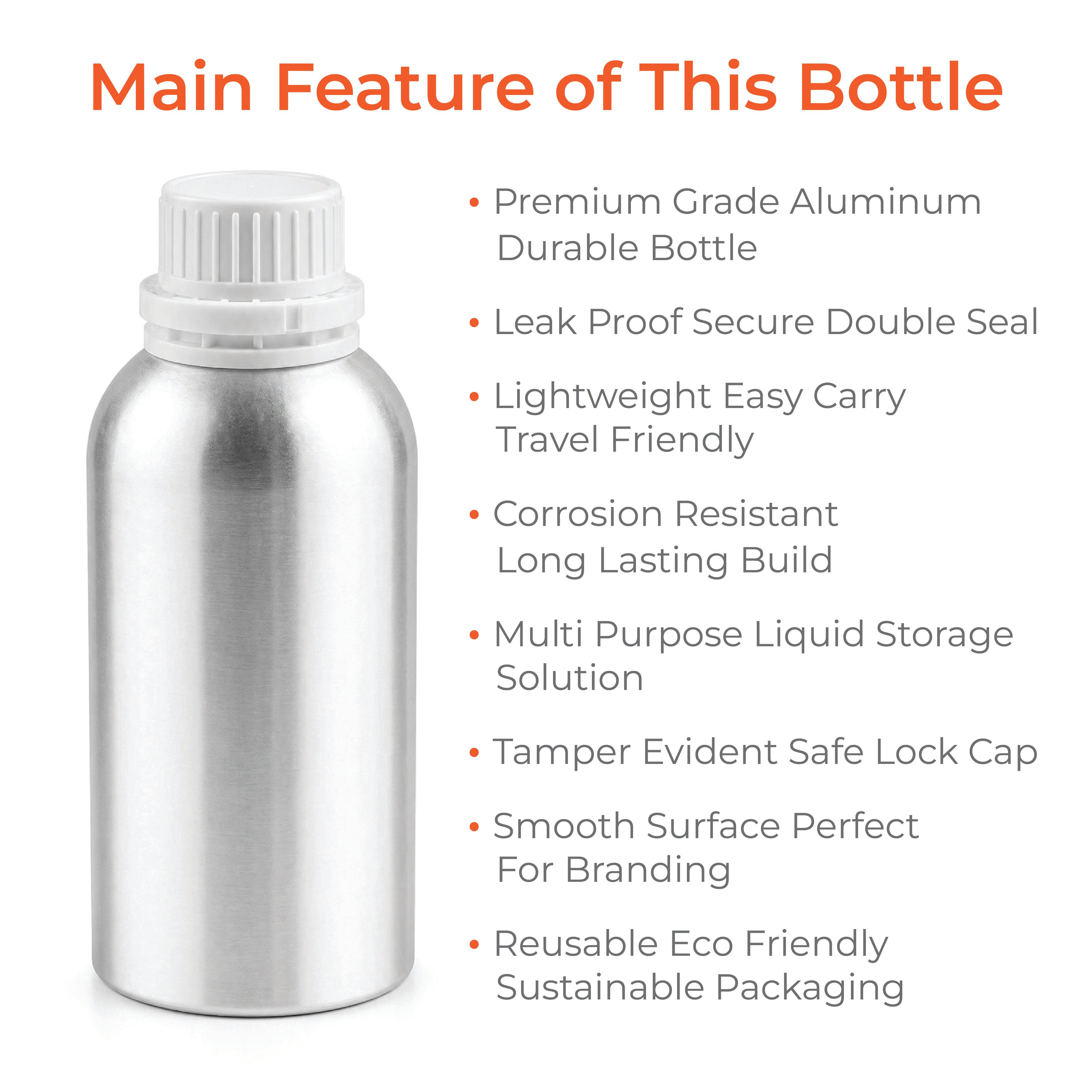 Aluminum Bottle with Cap and Inner Plug
