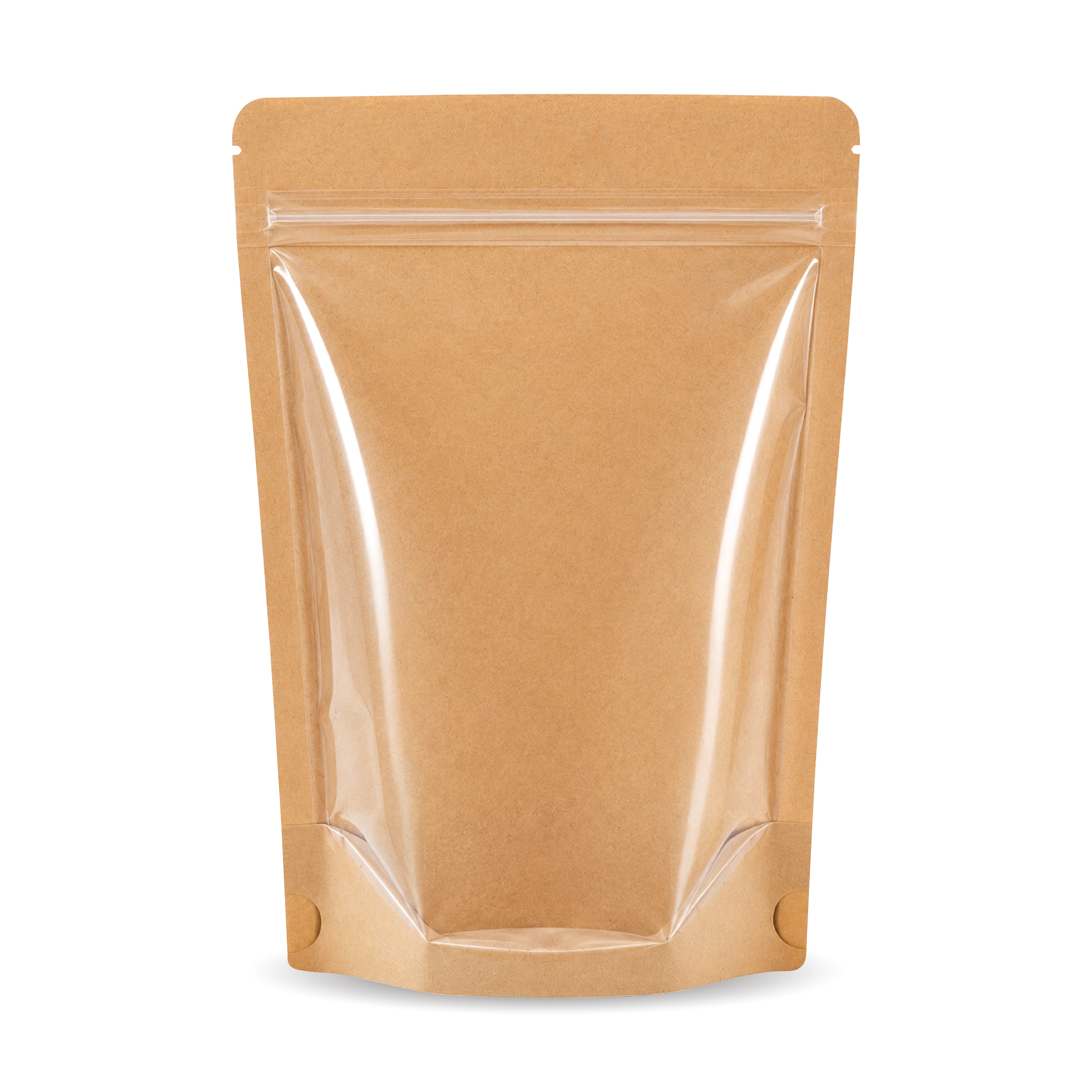 Brown Craft Paper Stand Up Zipper Pouch - One Side Clear