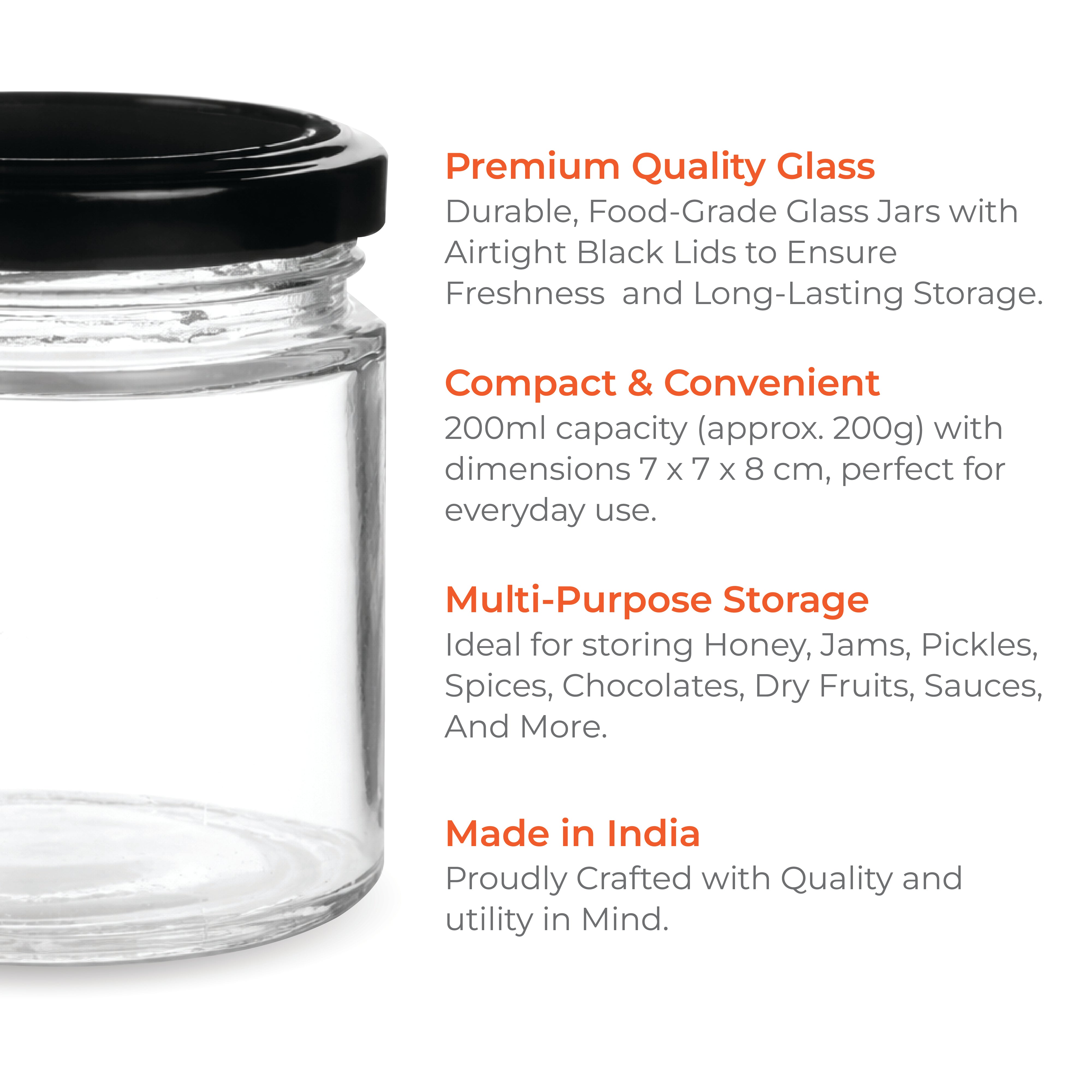 200ml Salsa Glass Jar with 63mm Lug Cap for Pickles, Sauces, Jam & Food Packaging