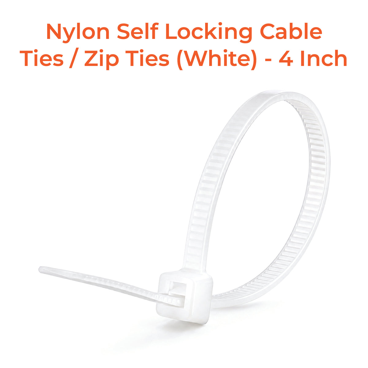 Nylon Self Locking Cable Ties / Zip Ties (White) 100mm - 4 Inch