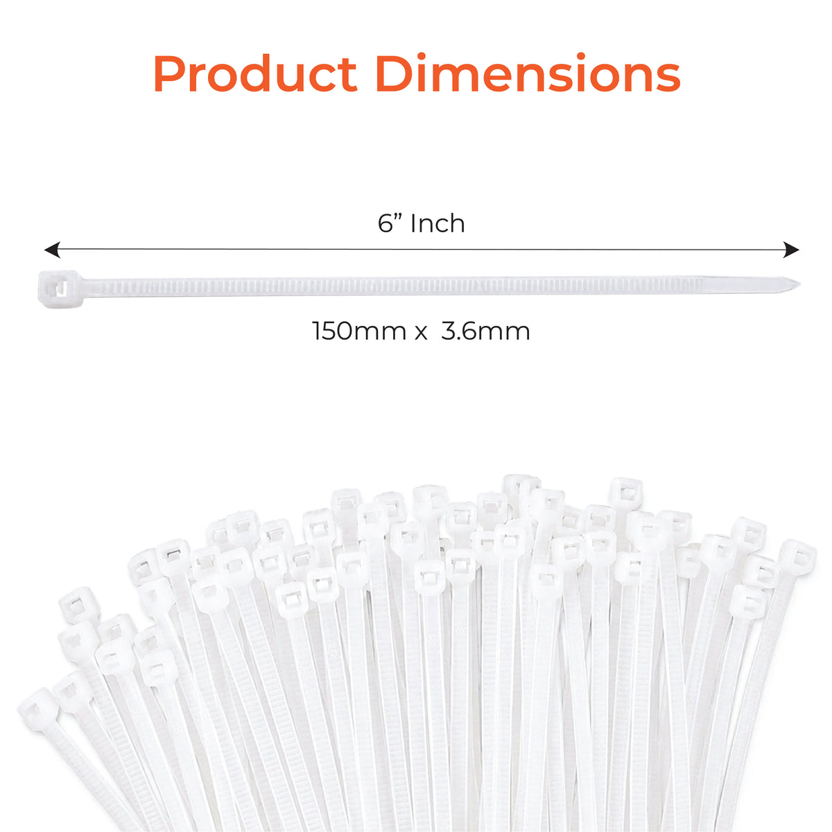 Nylon Self Locking Cable Ties / Zip Ties (White) 150mm - 6 Inch