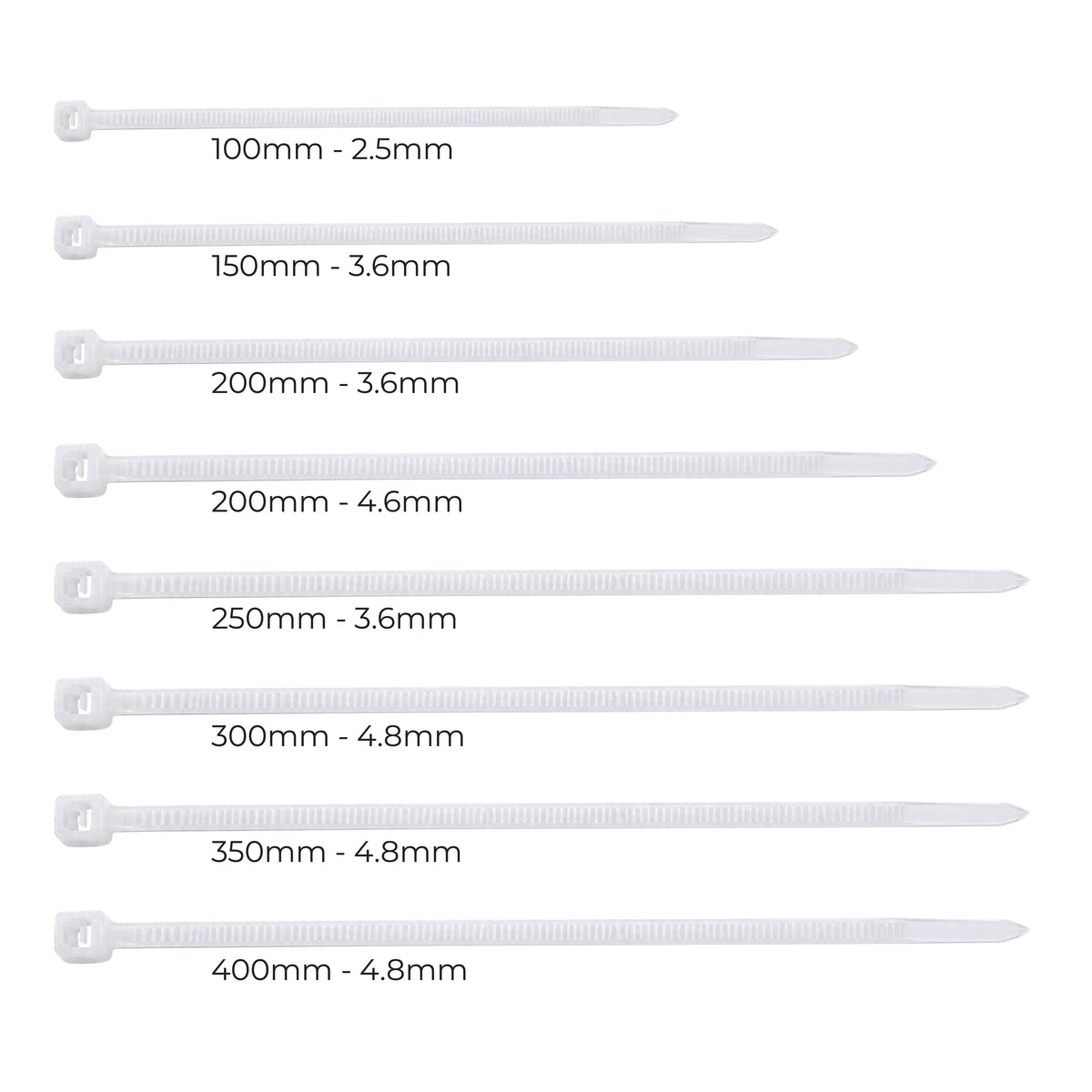 Nylon Self Locking Cable Ties / Zip Ties (White) 150mm - 6 Inch