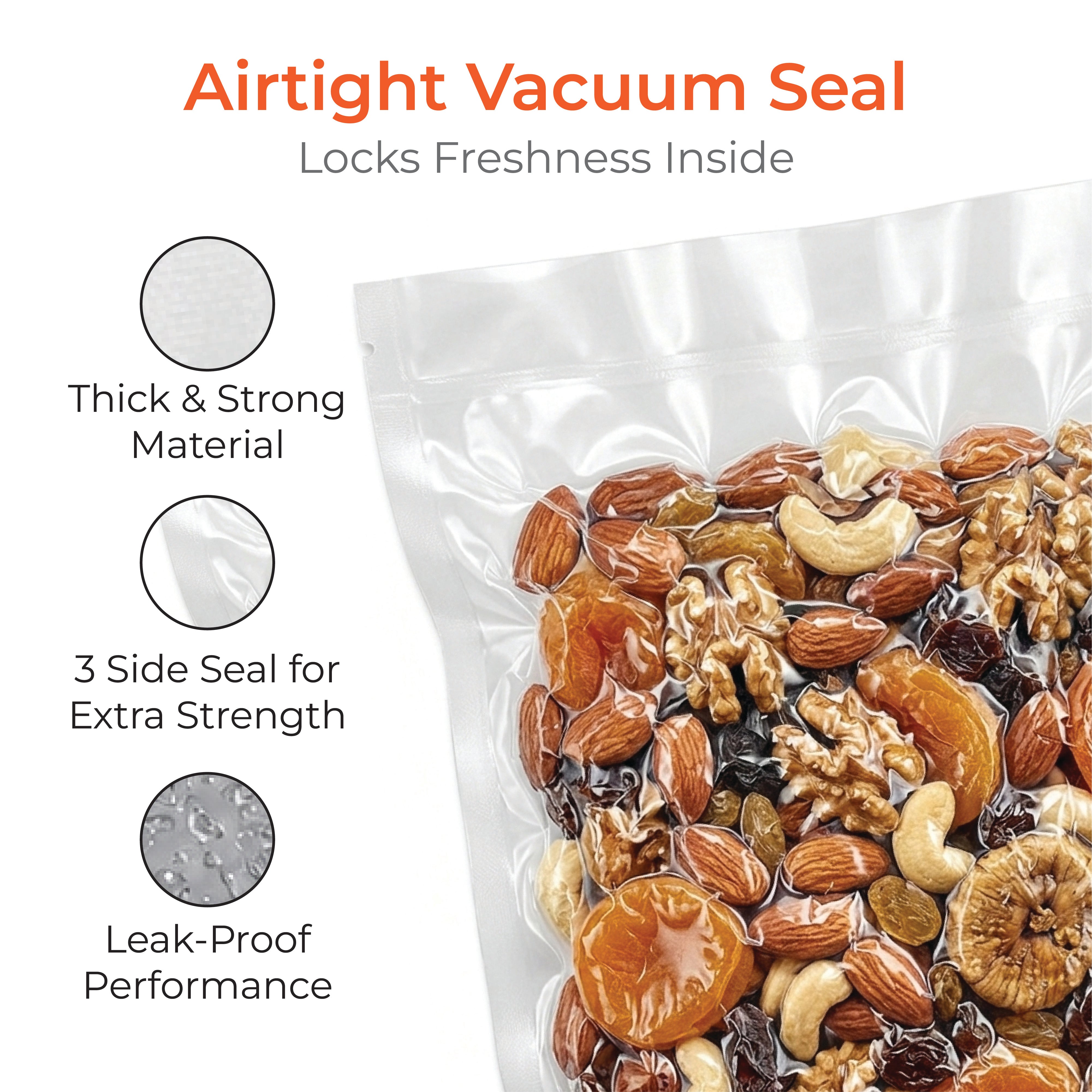Vacuum Three Side Seal Transparent Pouch