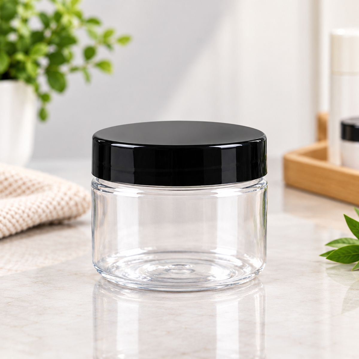 Clear Plastic Jar with Black Cap – 150 ml
