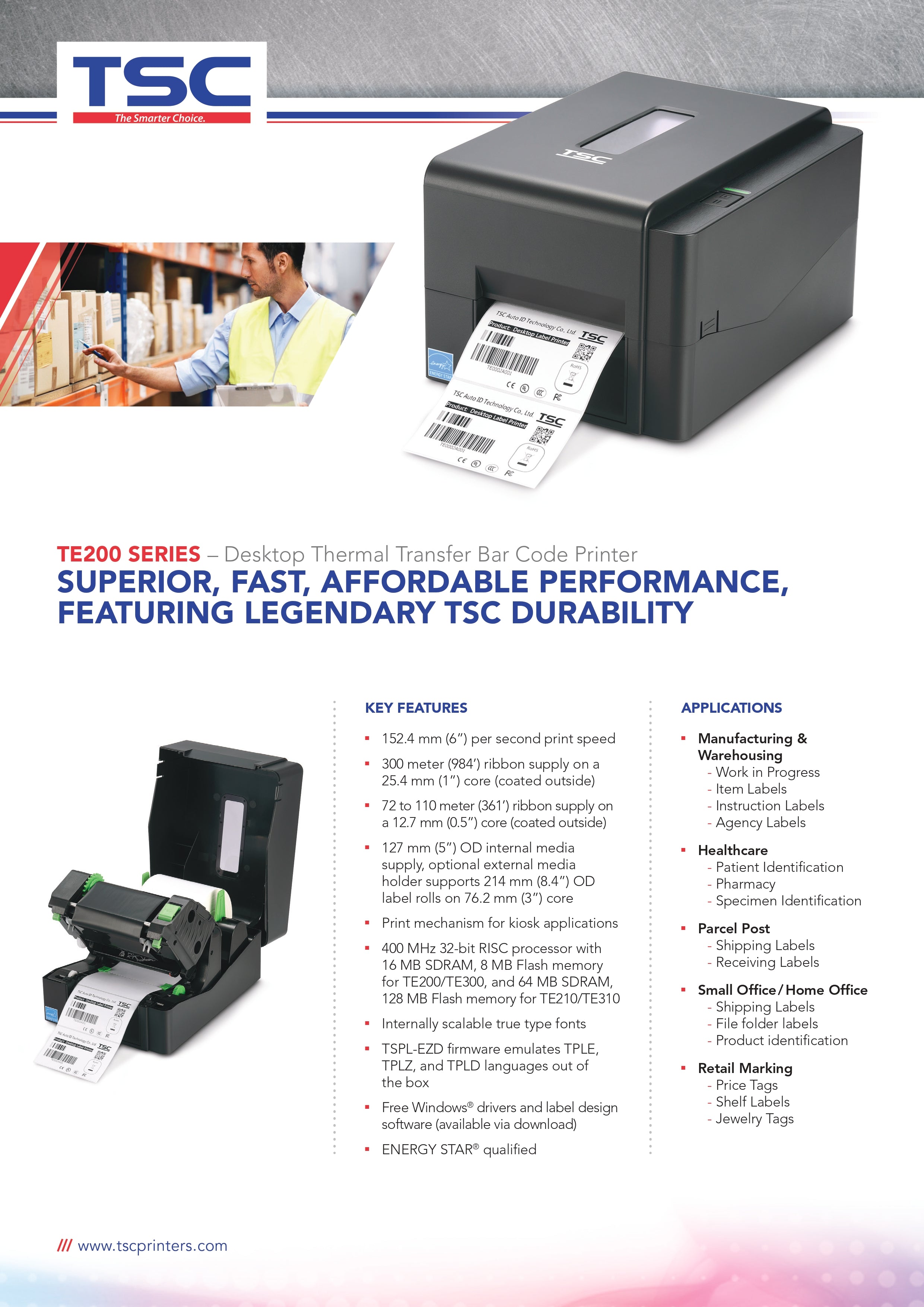 TSE TE 210 Thermal Transfer Barcode Printer