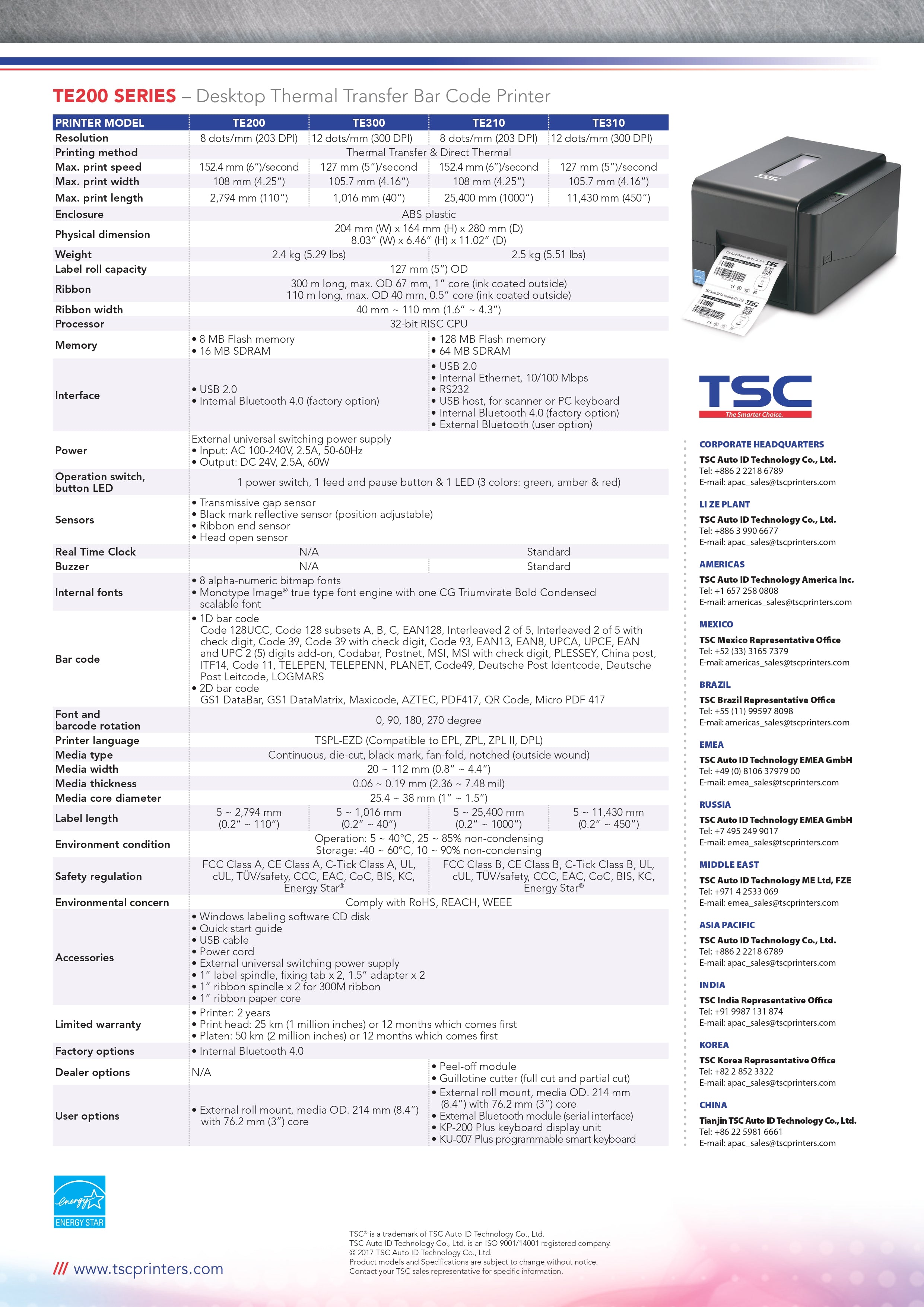 TSE TE 210 Thermal Transfer Barcode Printer
