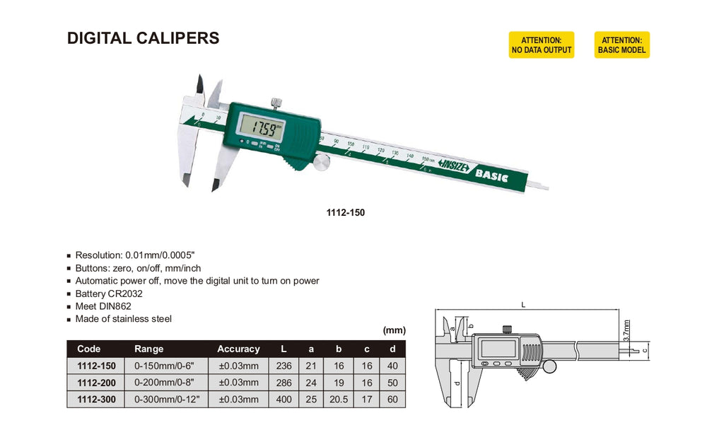 INSIZE Digital Caliper - Basic Type