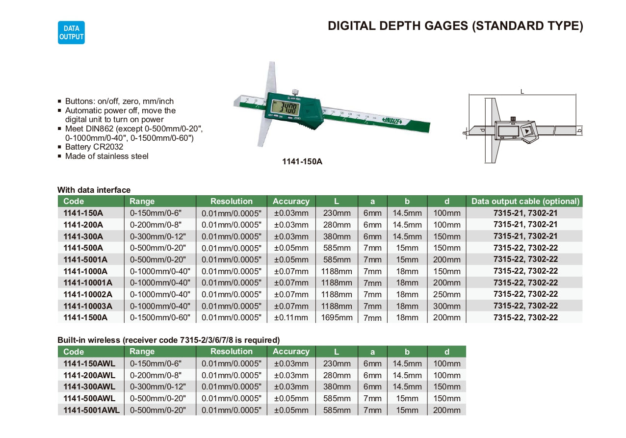 INSIZE Digital Depth Gage - Standard Type 1141