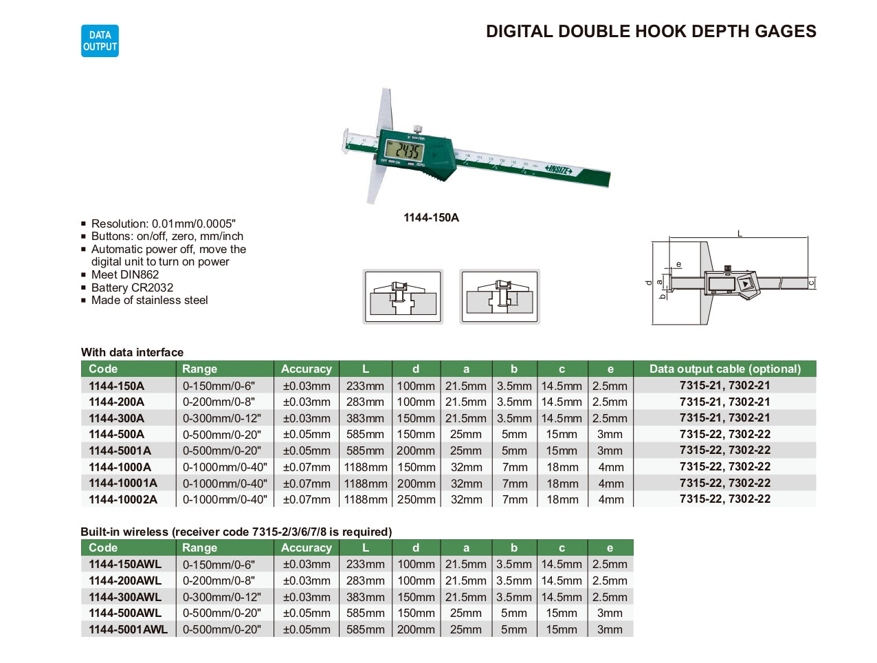 INSIZE Digital Double Hook Depth Gage 1144
