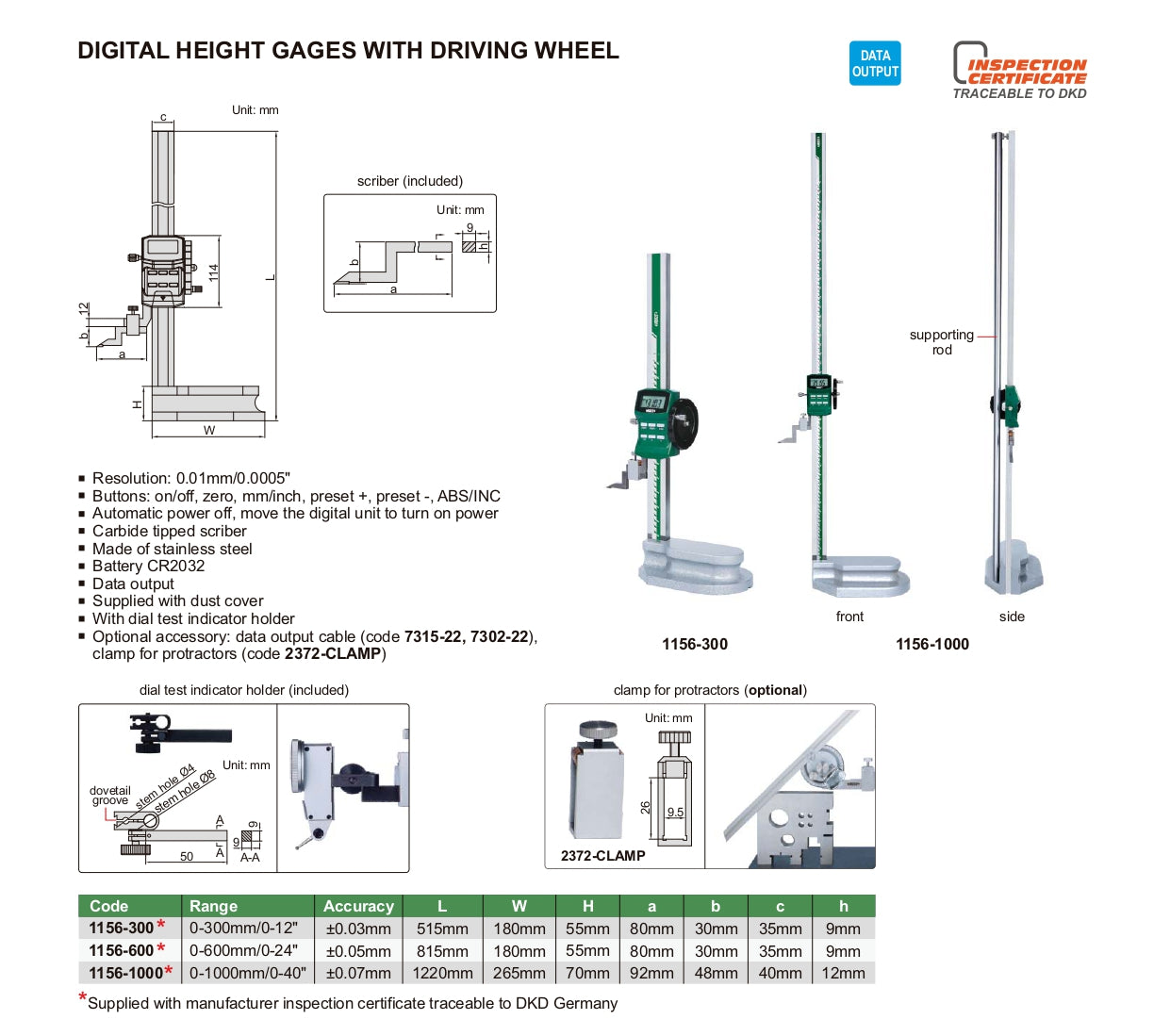 INSIZE Digital Height Gage with Driving wheel 1156