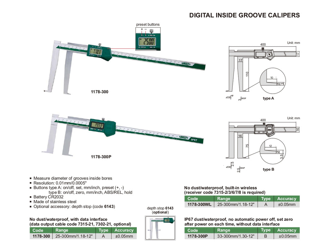 Calibre Insize INSIZE Digital Inside Groove Caliper 1178