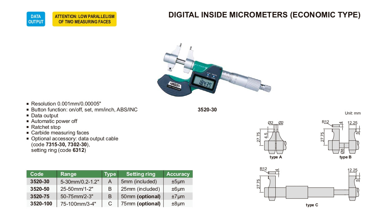 INSIZE Digital Inside Micrometer - economic Type 3520